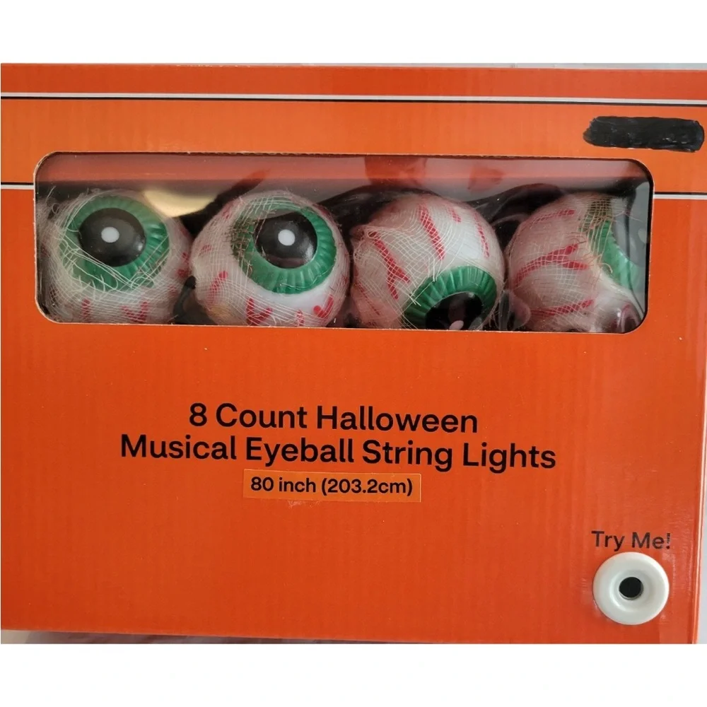 2x Spooky Village 8 Count Halloween Musical Sound Effects Eyeball String Lights